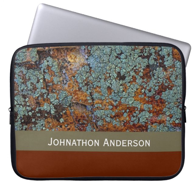 Rustic Lichen Stone Sten Struktur med Namn Laptop Sleeve (Framsidan)