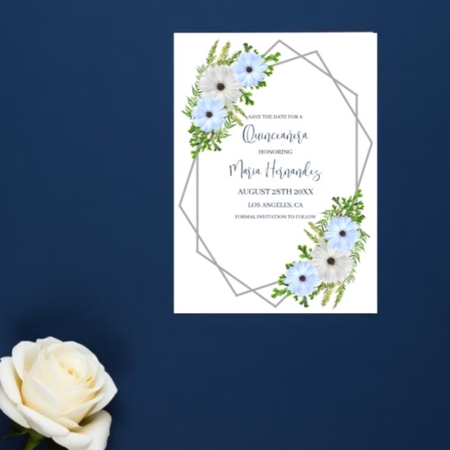 Rustic Light Blue and White Floral Quinceañera  Spara Datumet (Skapare uppladdad)
