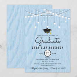 Rustic Light Blue Faux Wood ändå enkel Studenten Inbjudningar
