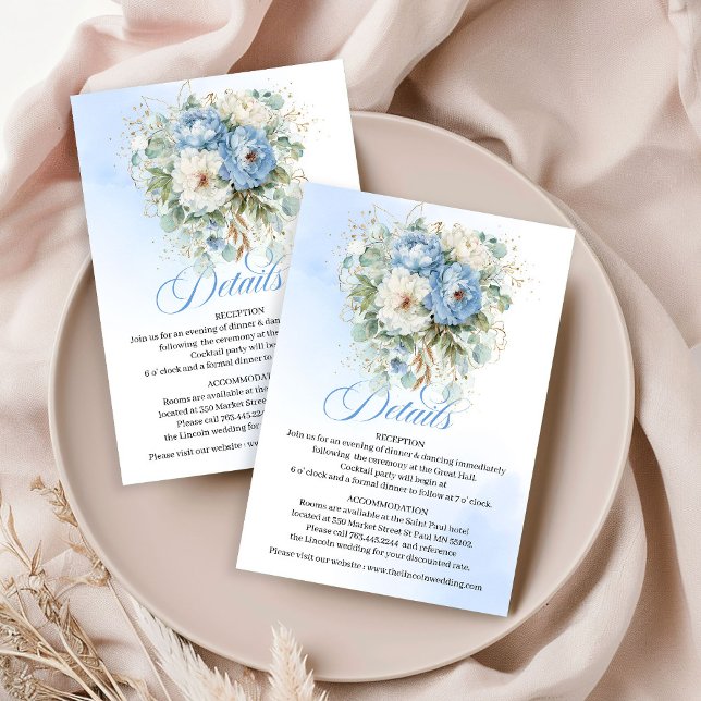 Rustic Light Blue Floral Greenery Wedding Details  Tilläggskort (Rustic Light Blue Floral Greenery Wedding Details Card)