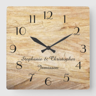 Rustic Light Brown Faux Stone Clock Personlig Fyrkantig Klocka