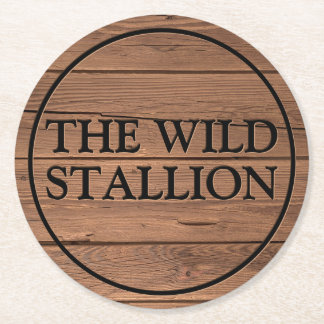 Rustic Light Brown Wood Faux Engraved Namn Pub Underlägg Papper Rund