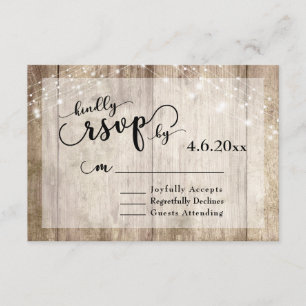 Rustic Light Brown Wood & Ljus Bröllop OSA 2 Kort