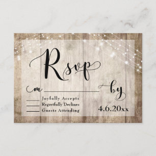 Rustic Light Brown Wood & Ljus Bröllop OSA 3 Kort