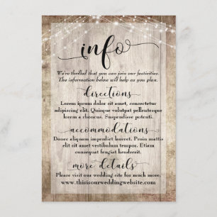 Rustic Light Brown Wood w/ Ljus, Bröllop Info Tilläggskort