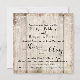 Rustic Light Brown Wood & White Ljus Bröllop 3 Inbjudningar