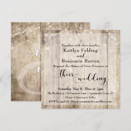 Rustic Light Brown Wood & White Ljus Bröllop 3 Inbjudningar