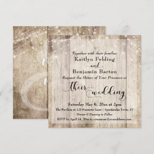 Rustic Light Brown Wood & White Ljus Bröllop 3 Inbjudningar