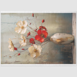 Rustic Light Grått Blue, Beige & Red Flowers & Vas