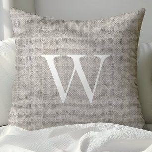 Rustic Light Grått Burlap Monogrammad Dekorativ ku Kudde
