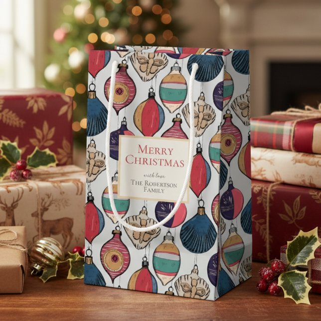 Rustic Light Grått Julafton Ornaments (Colorful Light Gray Vintage Ornaments Xmas Wrapping Paper. Retro Chic Xmas Holiday Season Pattern)