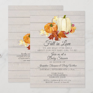 Rustic Light Grått Wooden Pumpkin Girl Baby Shower Inbjudningar