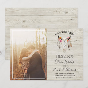Rustic Light Wood Antler Photo Save Date Inbjudningar