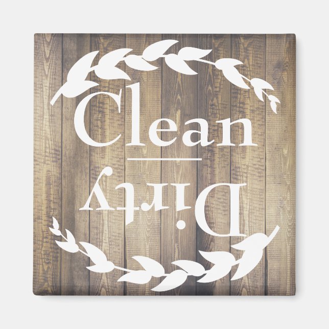 Rustic Light Wood Farmhouse Laurels Clean Dirty Magnet (Framsidan)