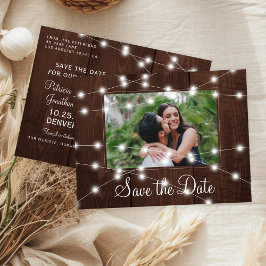 Rustic lights country barn wedding save the date meddelande vykort