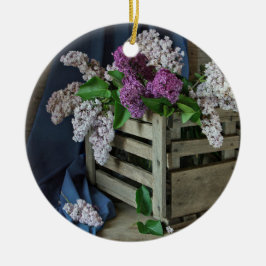 Rustic Lila and White Lilacs Blommigt Photo Julgransprydnad Keramik