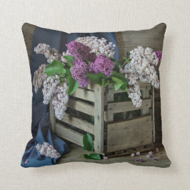 Rustic Lila and White Lilacs Blommigt Photo Kudde