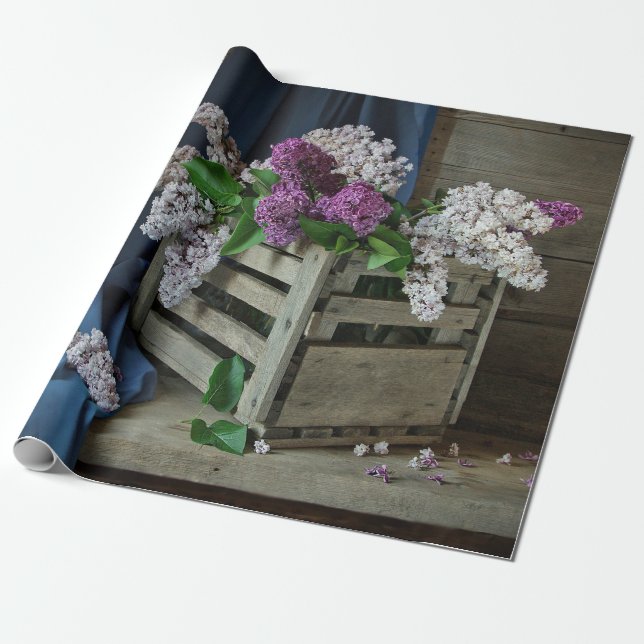 Rustic Lila and White Lilacs Blommigt Photo Presentpapper (Utrullad)