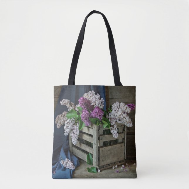Rustic Lila and White Lilacs Blommigt Photo Tygkasse (Framsida)