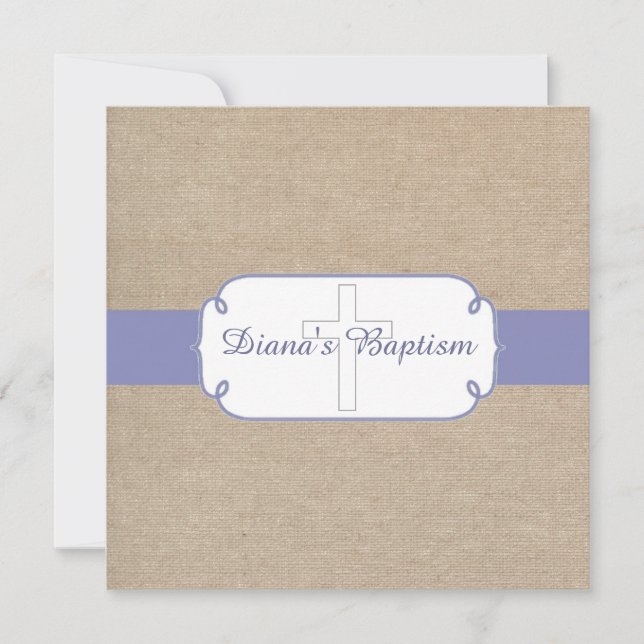 Rustic Lila Beige Burlap Baptism-inbjudan Inbjudningar (Framsida)