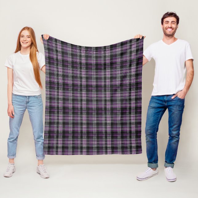 Rustic lila black tartan mönster fleecefilt (På plats)