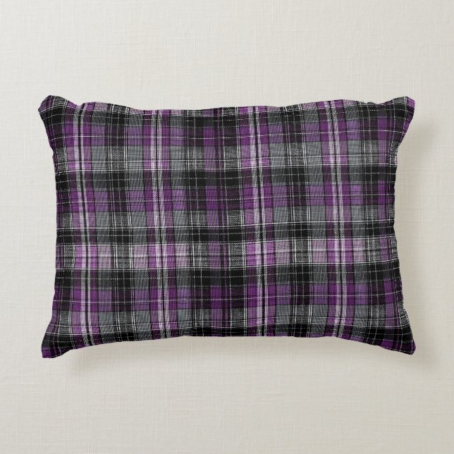 Rustic lila black tartan mönster prydnadskudde (Framsidan)