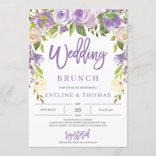 Rustic lila blommigt romantic bröllop brunch inbjudningar