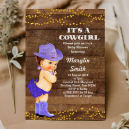 Rustic Lila Cowgirl Baby Shower Girl Inbjudningar