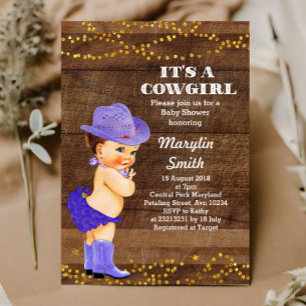 Rustic Lila Cowgirl Baby Shower Girl Inbjudningar