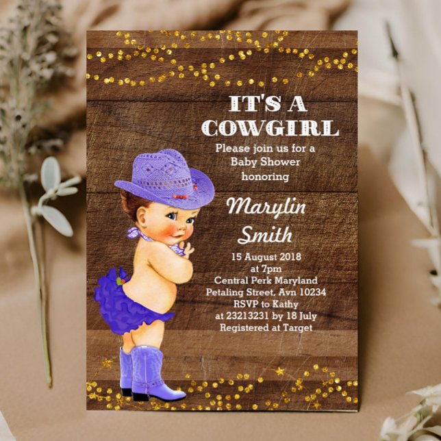 Rustic Lila Cowgirl Baby Shower Girl Inbjudningar (Skapare uppladdad)