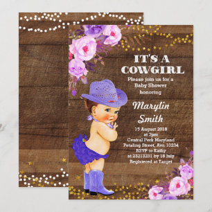 Rustic Lila Cowgirl Baby Shower Lilac Inbjudningar