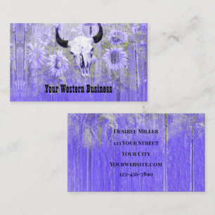 Rustic Lila Grönt Western Bull Skull Sunblommor Visitkort