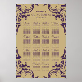 Rustic Lila Guld sittplatsplan poster