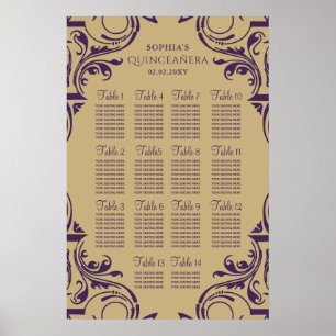 Rustic Lila Guld sittplatsplan poster