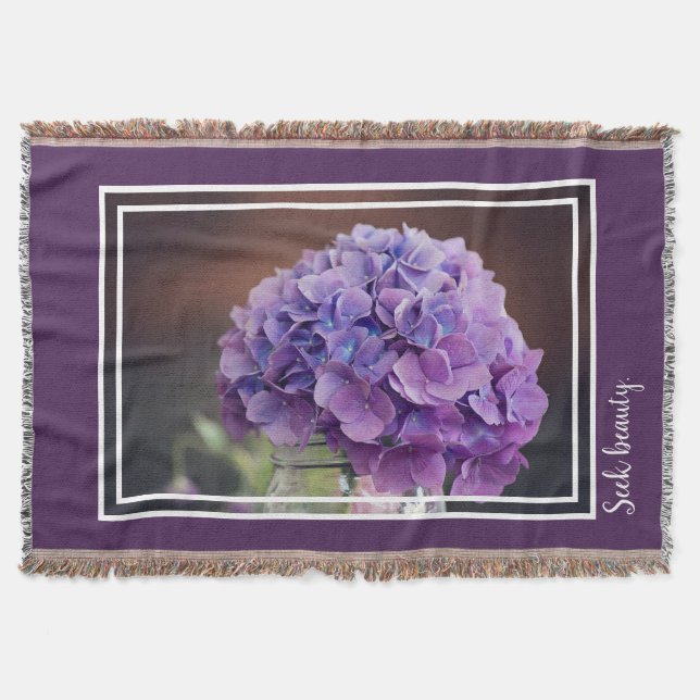 Rustic Lila Hydrangea i Mason Burk Photograph Filt (Framsidan)