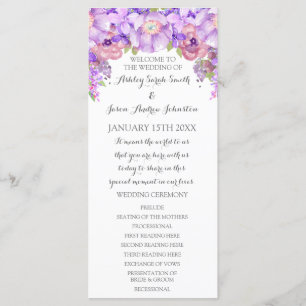 Rustic Lila Lavender Blommigt Bröllopsprogram Program