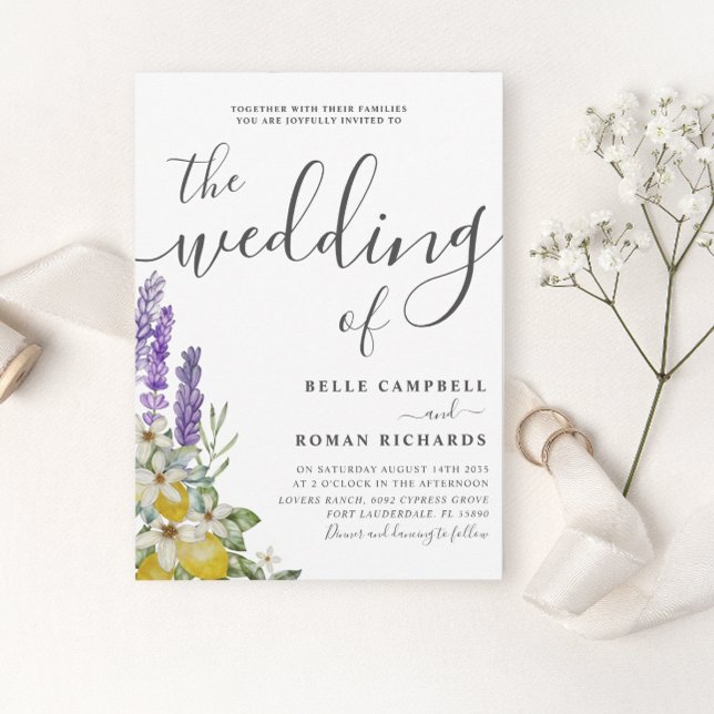 Rustic Lila Lavender & Lemons Bröllop Inbjudningar (Skapare uppladdad)