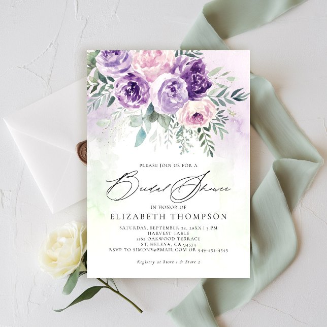 Rustic Lila Lavender Lilac Blommigt Möhippa Inbjudningar (purple lavender lilac bridal shower brunch invitation watercolor floral garden romantic rustic chic)
