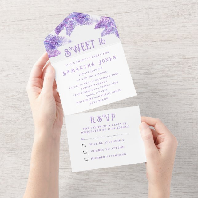 Rustic Lila Lilacs Sweet 16 Blommigtar Sexton (Tearaway)