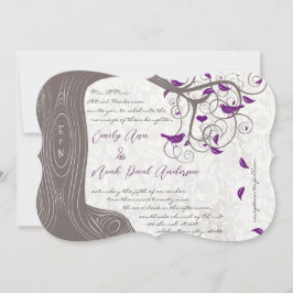 Rustic Lila Love Bird Romantic Träd Bröllop Inbjudningar