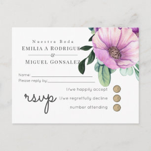Rustic Lila OSA Nuestra Boda Spanska Bröllop Inbjudan Vykort