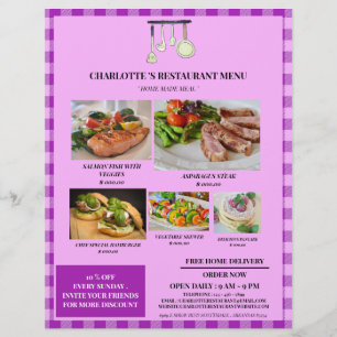 Rustic Lila Play Restaurant Menu Reklamblad