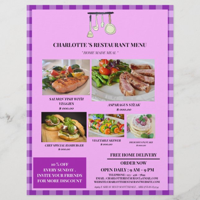 Rustic Lila Play Restaurant Menu Reklamblad (Framsidan)