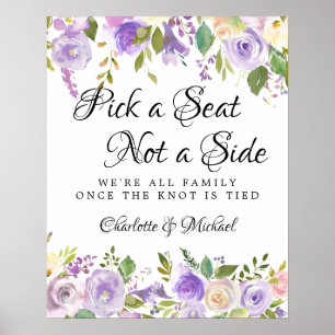 Rustic Lila Ro Blommigt Bröllop Ceremony Seating Poster