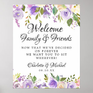 Rustic Lila Ro Blommigt Bröllop Ceremony Seating Poster