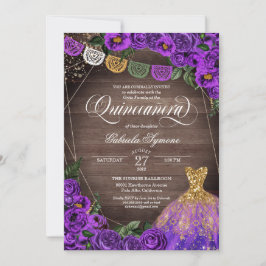 Rustic Lila Ro Glitter Gown Fiesta Quinceañera Inbjudningar