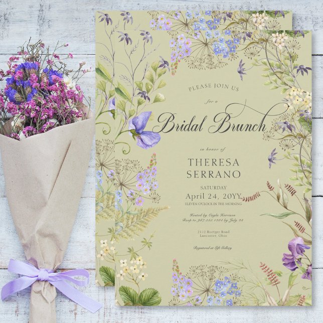 Rustic Lila Sage Wildblomsage Möhippa Brunch Inbjudningar (Rustic Purple Sage Wildflower Sage Bridal Brunch Invitation)