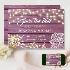 Rustic Lila Wood String Ljus & Snöre Spara Datumet