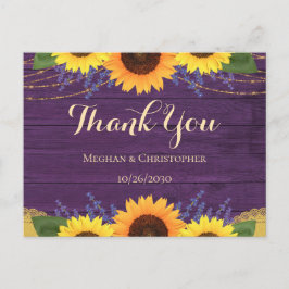 Rustic Lila Wood Sunsphere Bröllop Tack Vykort