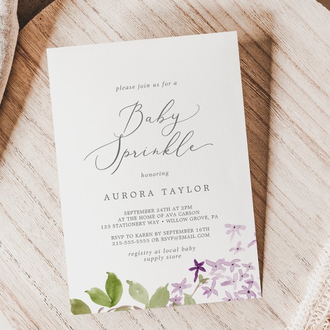 Rustic Lilac Baby Sprinkle Inbjudningar (Skapare uppladdad)